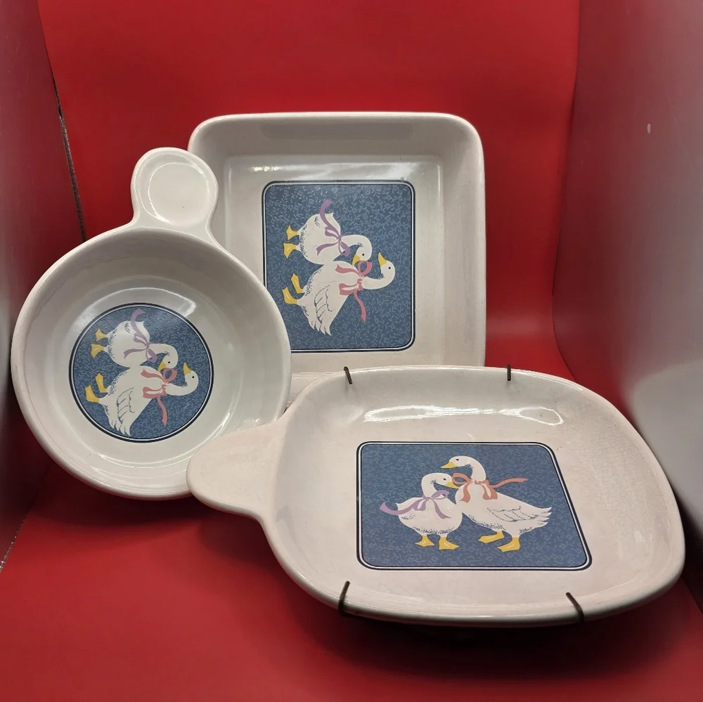 Duck Design Ceramic Dish Set Goose Vintage